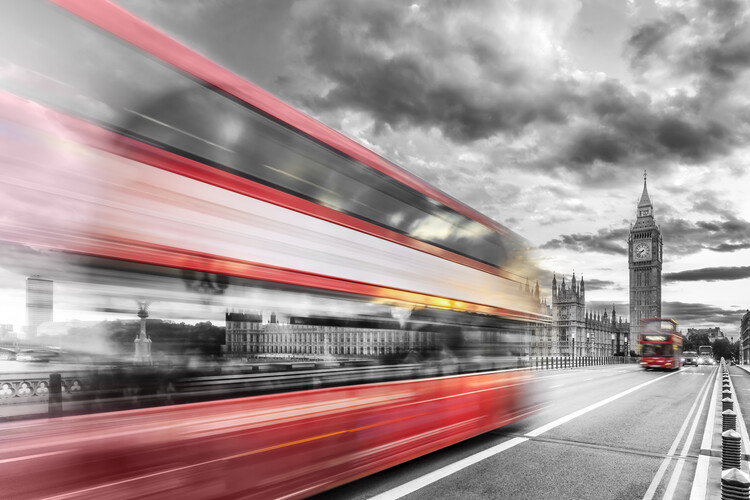 Poster Evening dynamics on Westminster Bridge in colorkey