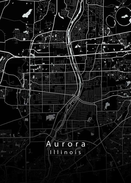 Juliste Aurora Illinois City Map black