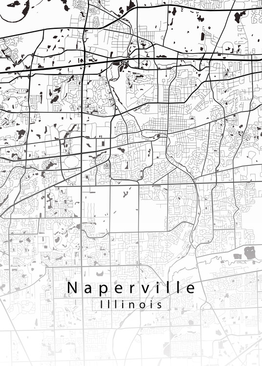 Juliste Naperville Illinois City Map white