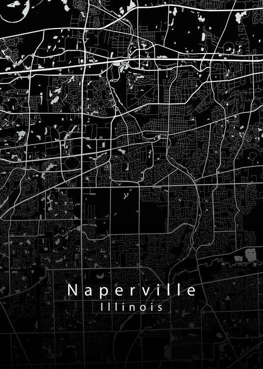 Juliste Naperville Illinois City Map black