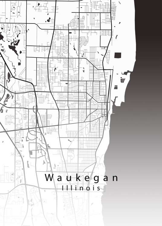 Juliste Waukegan Illinois City Map white