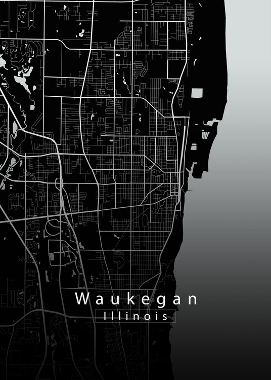 Juliste Waukegan Illinois City Map black