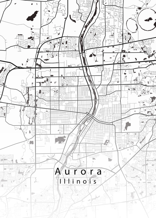 Juliste Aurora Illinois City Map white