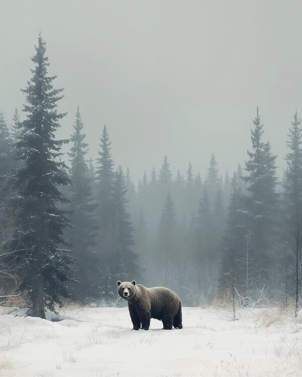 Poster Bear in the Winter Scenery