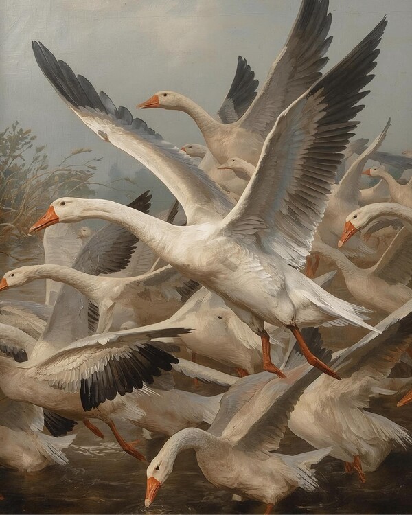 Poster Wild Geese Launching Skyward