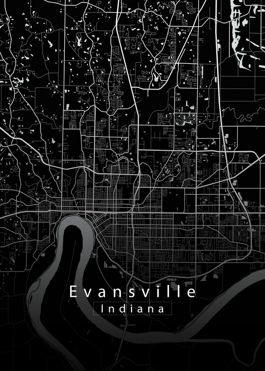 Juliste Evansville Indiana City Map black