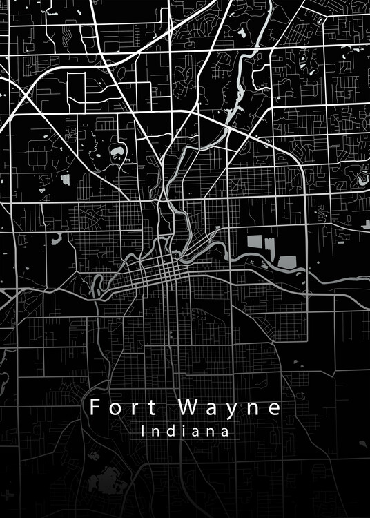 Juliste Fort Wayne Indiana City Map black
