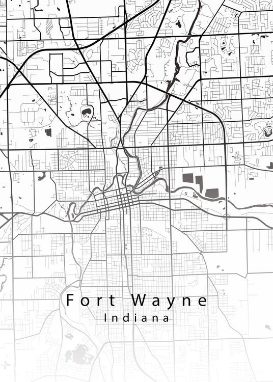 Juliste Fort Wayne Indiana City Map white