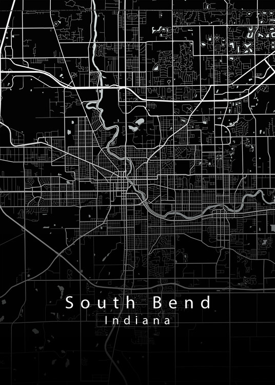 Juliste South Bend Indiana City Map black