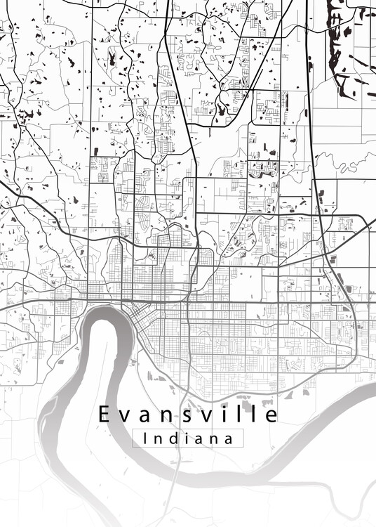 Juliste Evansville Indiana City Map white