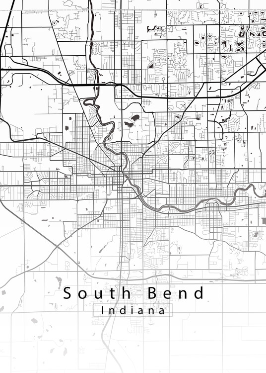 Juliste South Bend Indiana City Map white