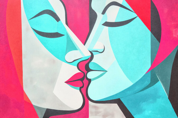 Levně Plakát, Obraz - A Kiss Pink Teal, Andrea Haase, 40 × 26.7 cm