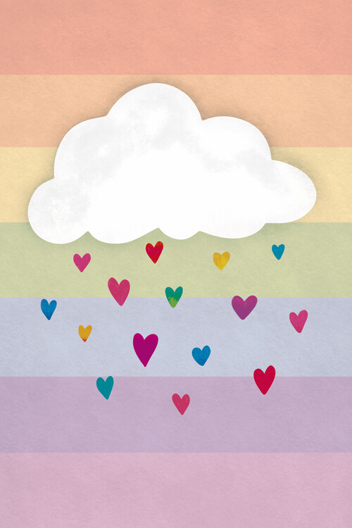 Poster Raining Multicolored Hearts