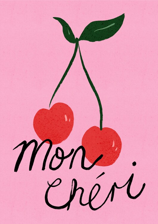 Levně Plakát, Obraz - Mon Cheri Cherry Typography Poster Purple, Dirkie Nell, 30 × 40 cm