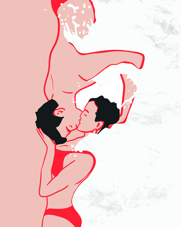 Levně Plakát, Obraz - Ethereal Kiss In the Waves, Kintsugi99, 30 × 40 cm