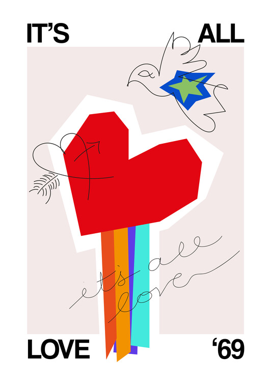 Levně Plakát, Obraz - It's All Love Heart Greige, Frances Collett, 30 × 40 cm