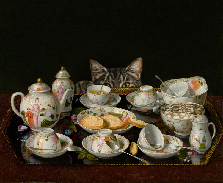 Poster A Tea Set With A Cat