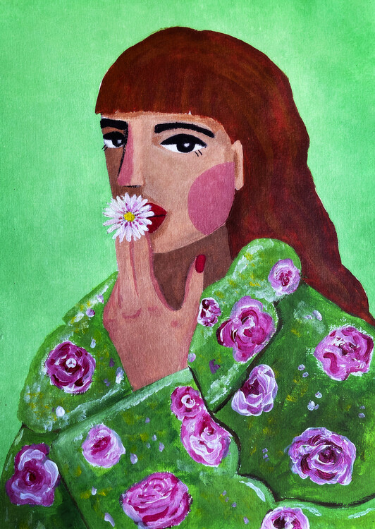 Poster Woman Smoking a Flower