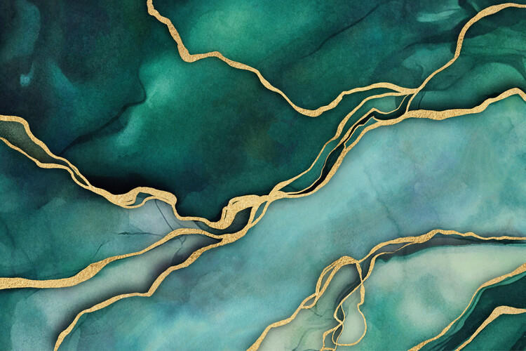 Levně Plakát, Obraz - Teal Gold Marble Luxury, Andrea Haase, 40 × 26.7 cm