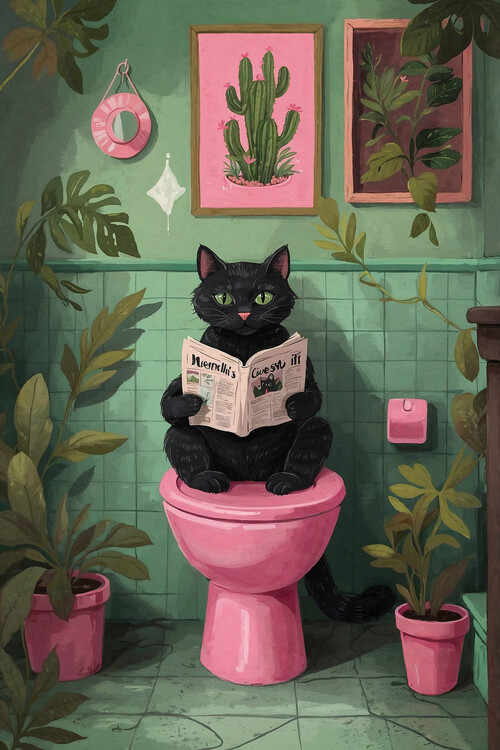 Levně Plakát, Obraz - Toilet Time Cat, The Art Concept, 26.7 × 40 cm