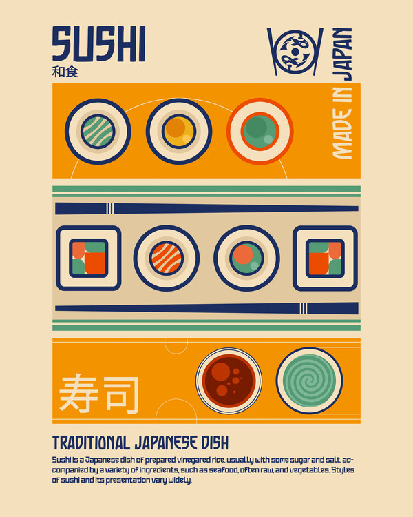 Plakát Sushi Japanese Food Print