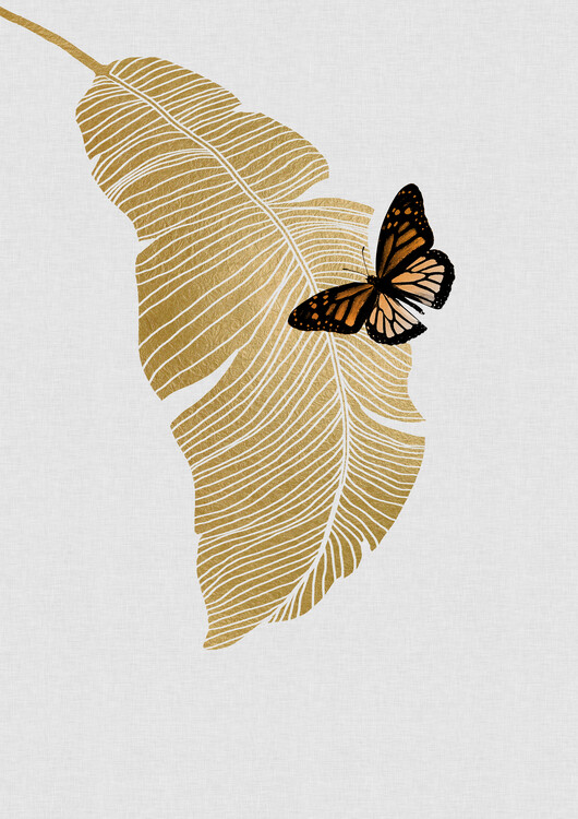 Levně Plakát, Obraz - Butterfly a Palm Leaf, Orara Studio, 30 × 40 cm