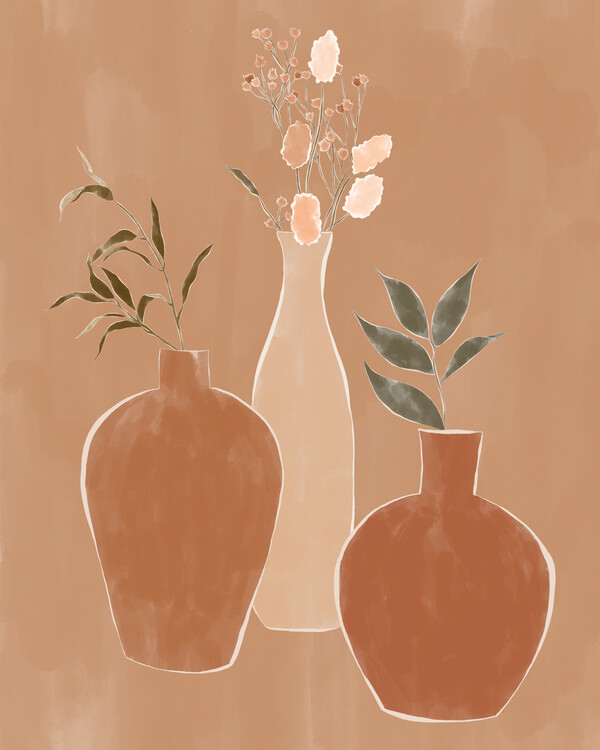 Levně Plakát, Obraz - Set of Flower Vases, Ivy Green Illustrations, 30 × 40 cm
