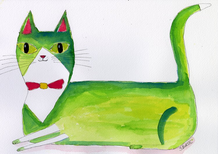 Levně Plakát, Obraz - The green cat, Sharyn Bursic, 40 × 30 cm