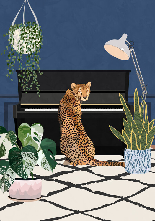 Poster Cheetah playing piano