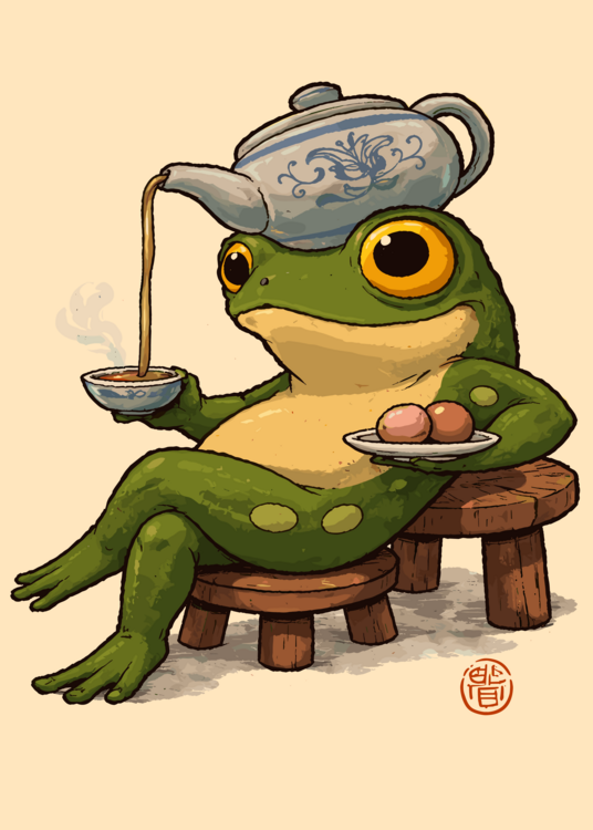 Poster FROG WITH TEA POT