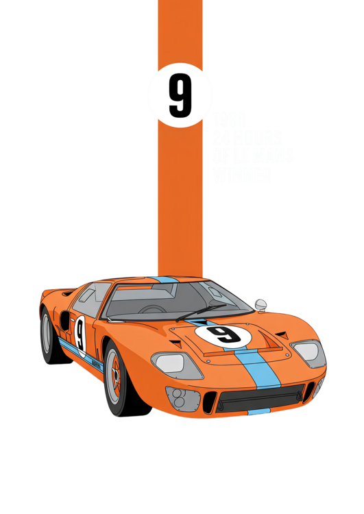 T-shirt Ford GT40 Number 9 in Gulf Orange with Blue Stripe