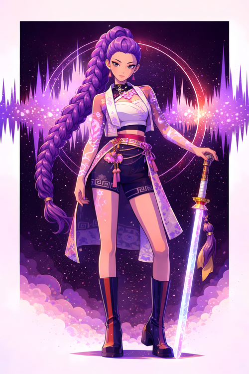 Poster Rumi K-Pop Heroine Wall Art – Modern Pop Fantasy Illustratio