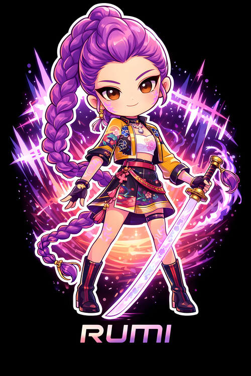 Poster Rumi Purple Hair Idol Poster – Stylish Chibi Style Wall Art