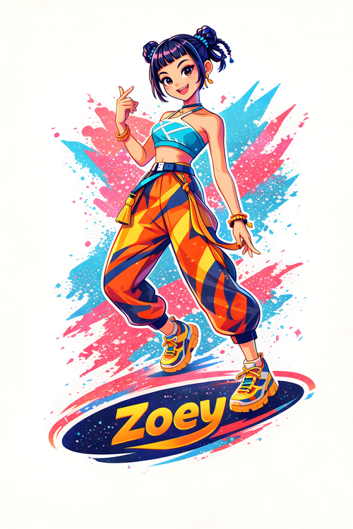 Poster Zoey K-Pop Performance Wall Art – Playful Pop Fantasy Illust