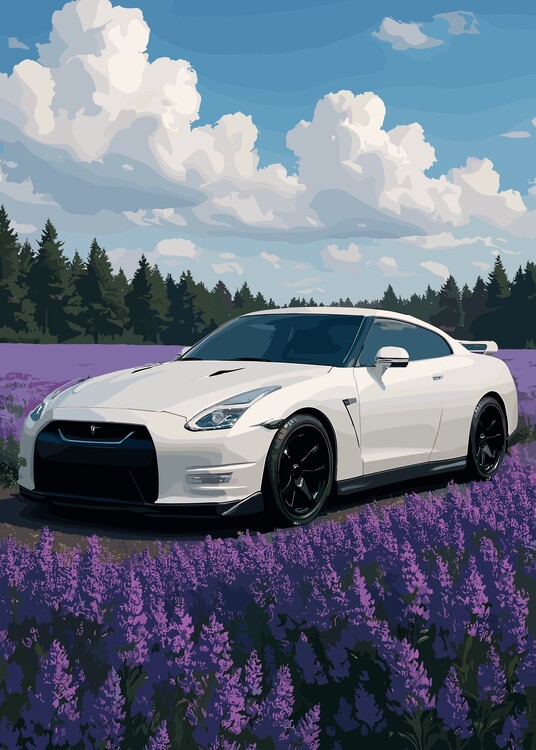 Плакат White Sport Car Lavender
