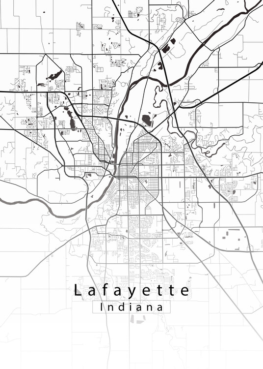 Juliste Lafayette Indiana City Map white