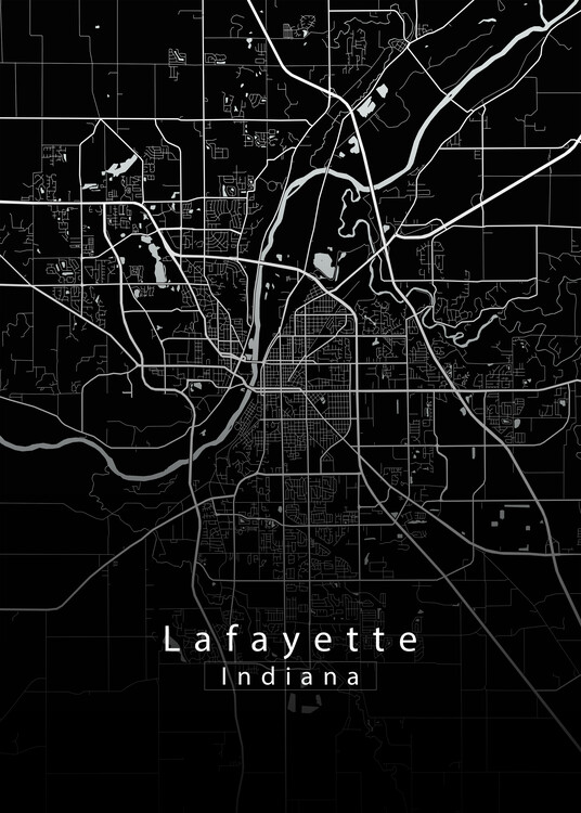 Juliste Lafayette Indiana City Map black