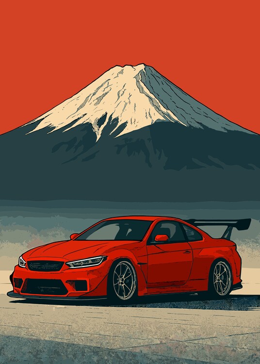 Poster Japanese Fuji Mount Sport Red Car