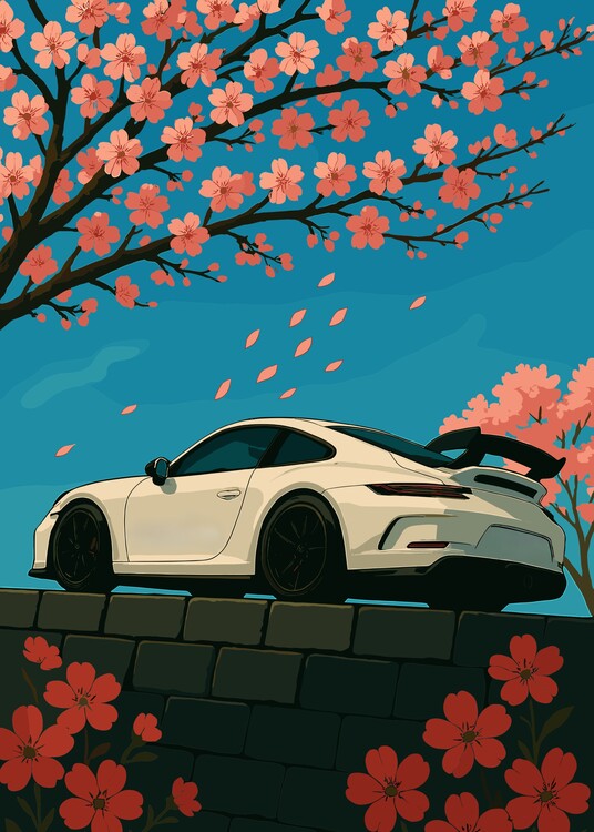 Canvas Print Aesthetic Japanese Car Landscape