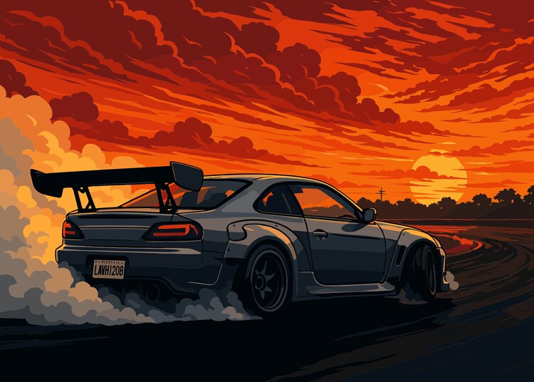 Плакат Racing Car Sunset Landscape