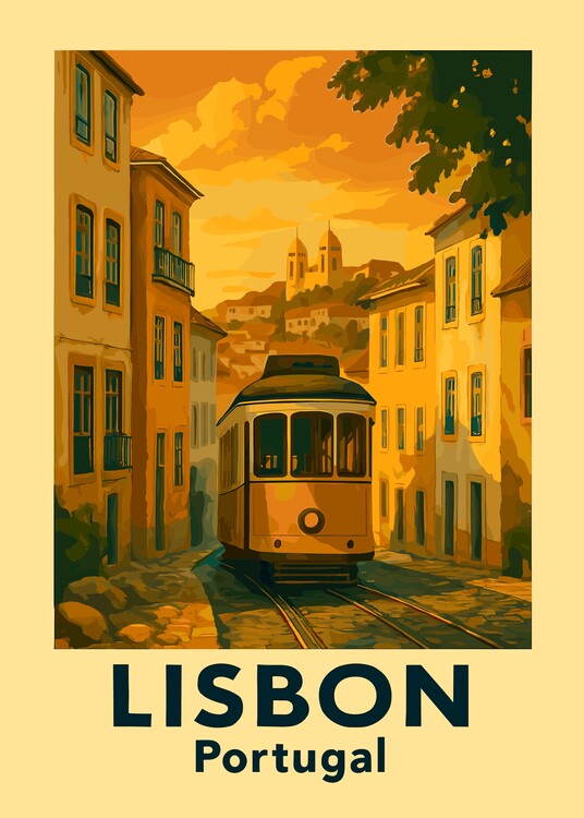 Poster Vintage Travel Lisbon Portugal