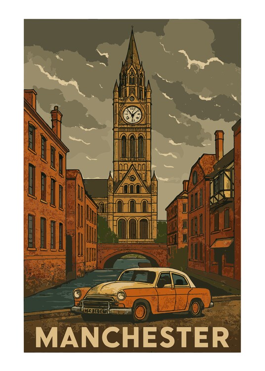 Plakát Vintage Manchester Landscape Travel