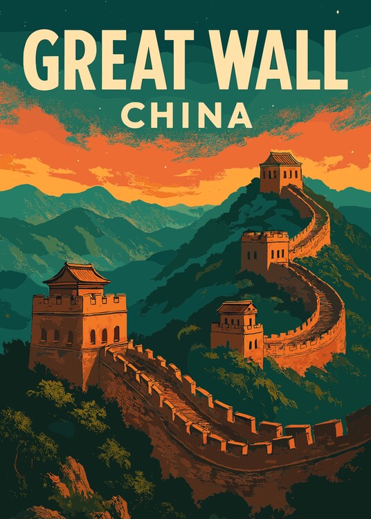 Poster Great Wall China Asian Landscape