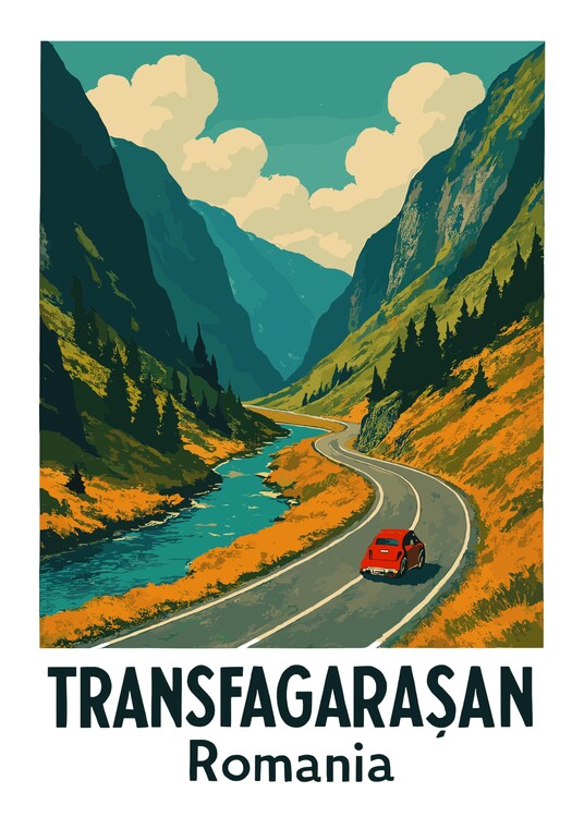 Poster Vintage Travel Transfagarasan Romania