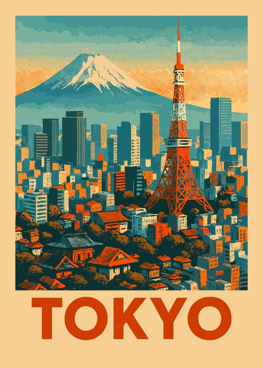 Poster Vintage Japanese Tokyo Cityscape Travel