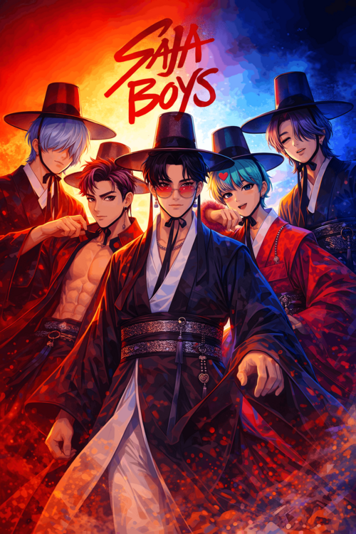 Canvas Print Saja Boys Performance Wall Art – K-Pop Fantasy Illustration