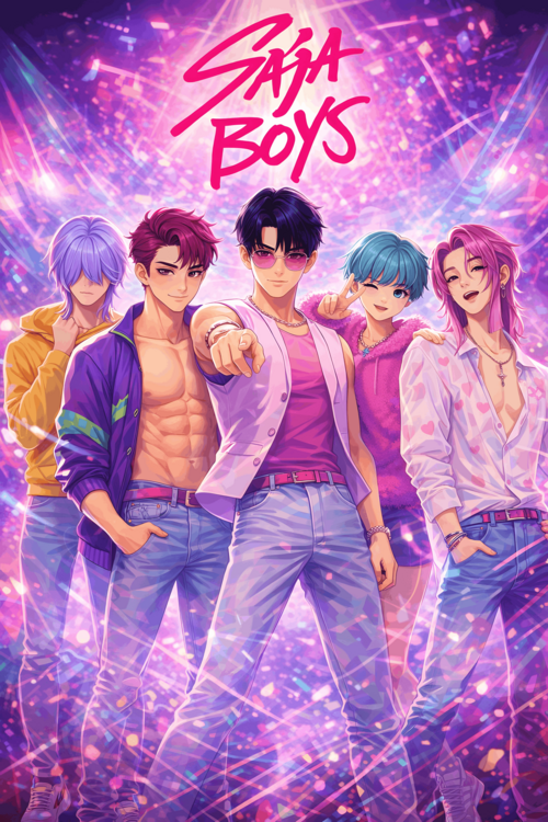 Poster Saja Boys K-Pop Fashion Poster – Stylish Boy Group Illustrat