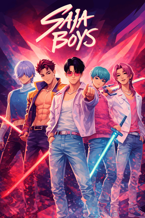 Poster Saja Boys K-Pop Fantasy Poster – Dramatic Stage Art Print