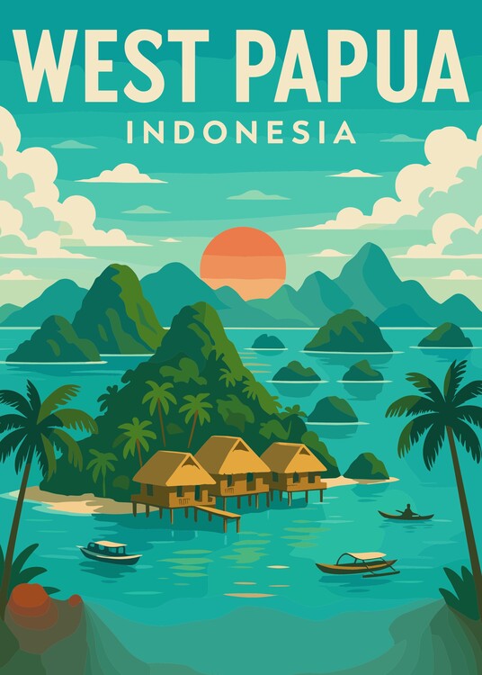 Poster Travel Vacation West Papua Indonesia Landscape