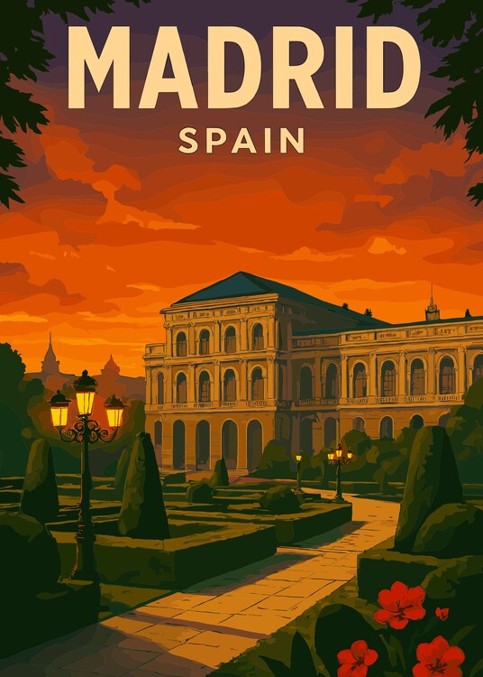 Poster Vintage Cityscape Madrid Spain Travel